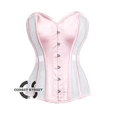 Baby Pink And White Satin Burlesque Overbust Gothic Corset